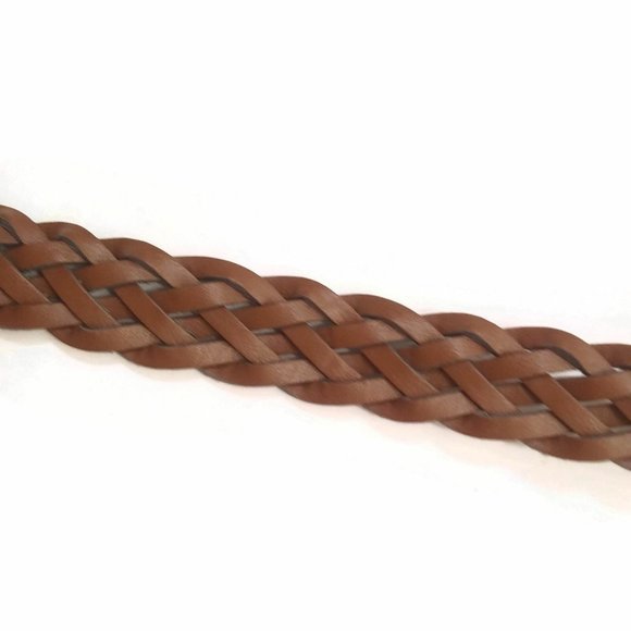 Leather Brown Belt Unisex Fashion Criss Cross Design Webbing XL 47.25" Long - Picture 4 of 5